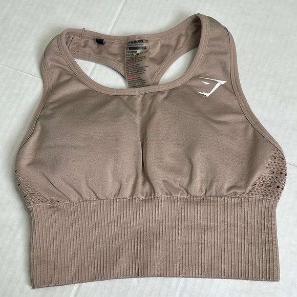 Gymshark Other - Gymshark Energy Seamless Crop Vest‎ XSmall Ribbed Taupe Padded Sports Bra Top